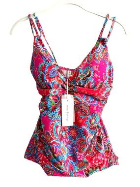 NEW mimi flamingo Tankini Swimsuit Top Floral Pink Red Multi Size 8